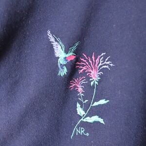 VTG Northern Reflections Navy Blue Embroidered Hummingbird Floral Sweatshirt XL